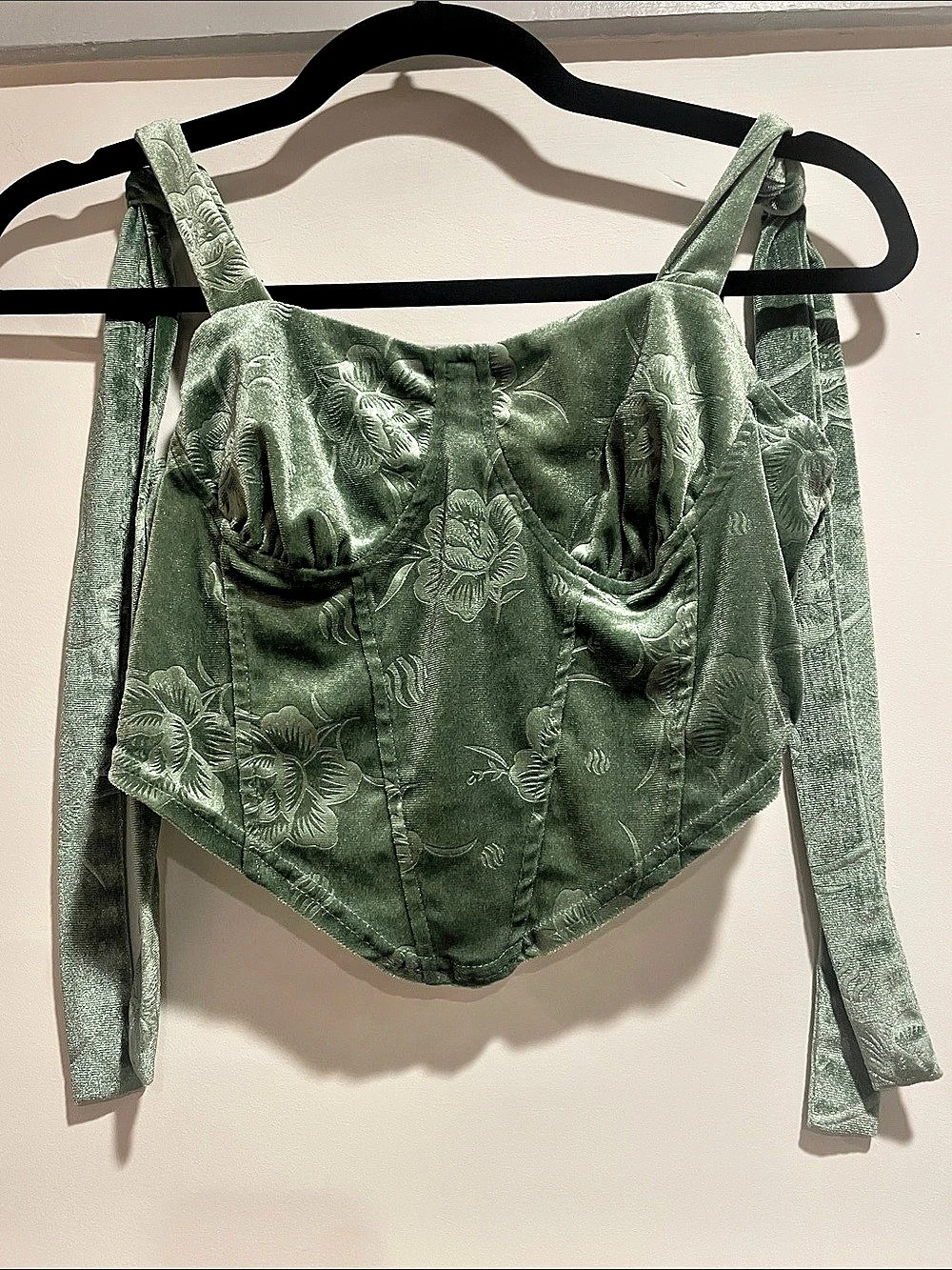 Fairycore Baddie CIDER Green Floral Embossed Sage Velvet Corset Top  M